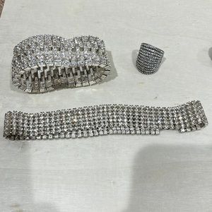 Cubic Zirconia Chocker + Ring and  Bracelet Bundle